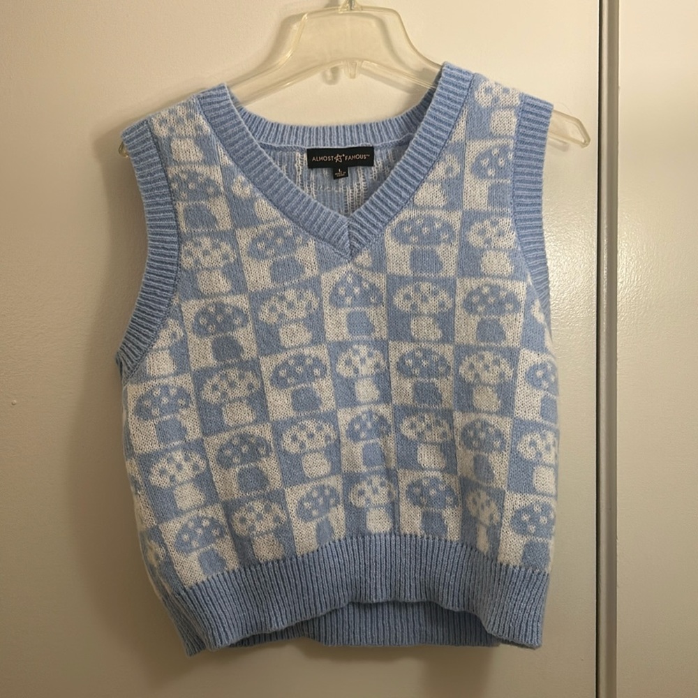Blue cute top with mushrooms